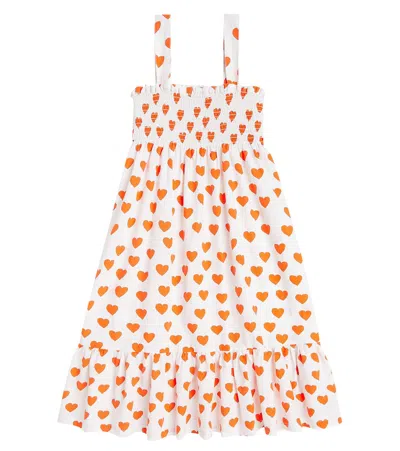 Tinycottons Kids' Hearts Smocked Cotton Poplin Dress In Multicoloured