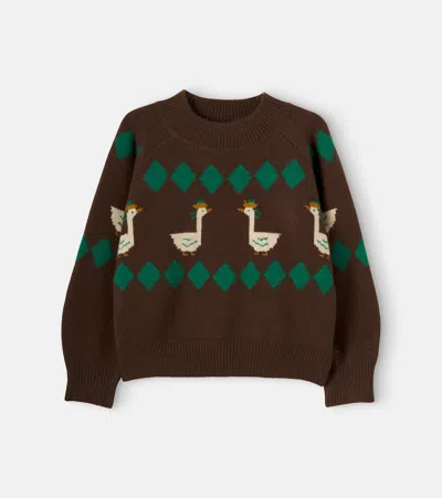 Tinycottons Intarsia Wool Sweater In Brown