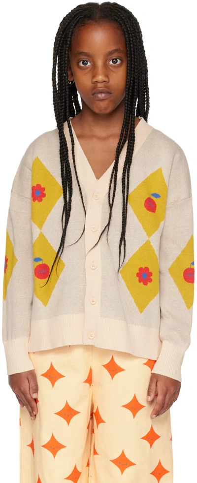Tinycottons Kids Beige Diamonds Cardigan In 103 Light Cream