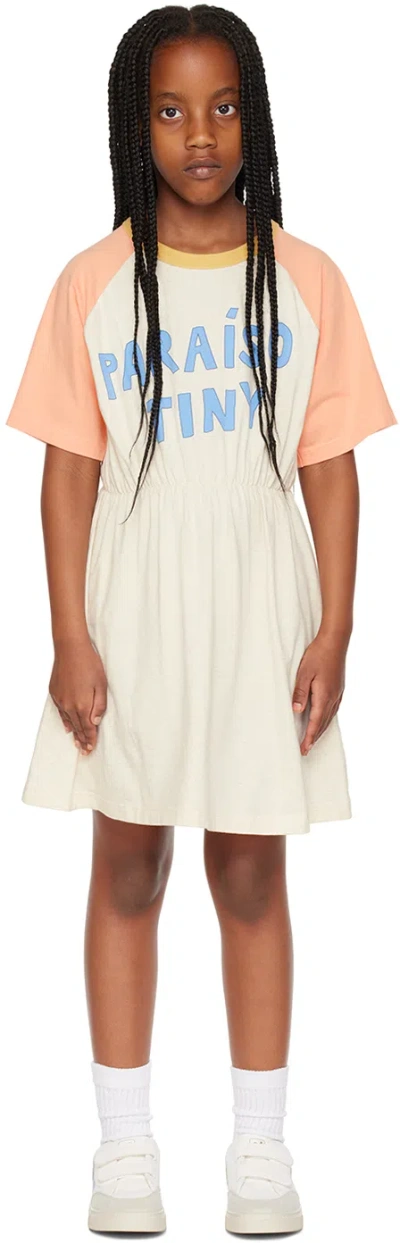 Tinycottons Kids Off-white 'paraiso Tiny' Dress In L73 Light Cream Heat