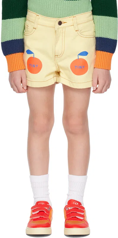 Tinycottons Kids Yellow Tiny Apple Denim Shorts In J13 Pastel Yellow