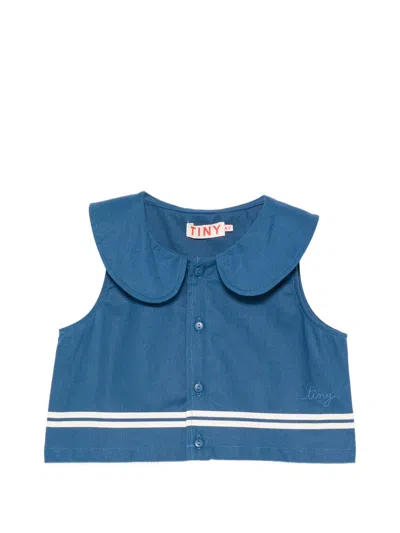 Tinycottons Mini Cotton-linen Top For Girls In Navy