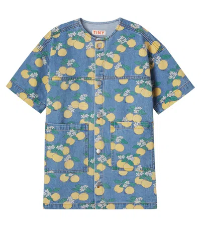 Tinycottons Kids' Oranges Denim Shirt Dress In Blue