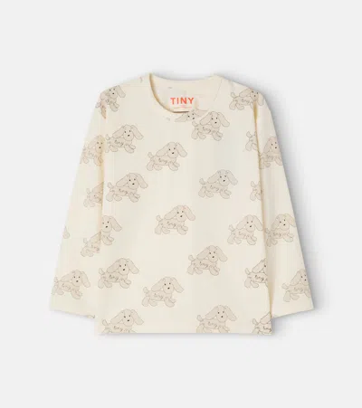 Tinycottons Printed Cotton-blend Jersey T-shirt In Beige