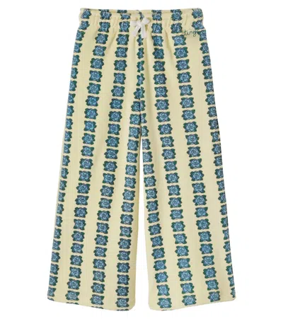 Tinycottons Kids' Printed Floral Cotton Terry Wide-leg Pants In Neutral