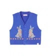 Tinycottons Rabbits Cotton And Wool Sweater Vest In Blue