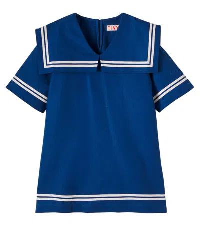 Tinycottons Kids' Striped Cotton And Linen Dress In Blue