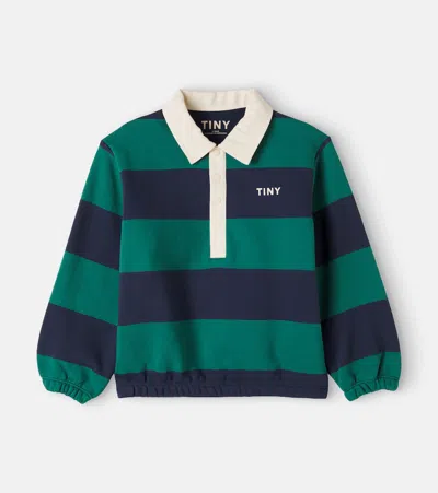 Tinycottons Striped Cotton Jersey Polo Shirt In Blue