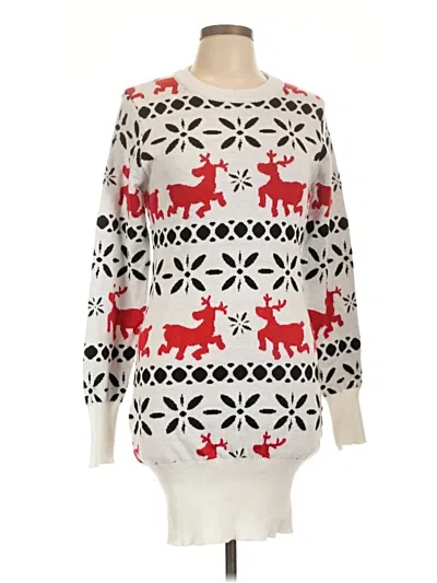 Pre-owned Tipsy Elves Pullover Sweater In White