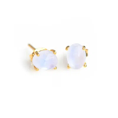 Tiramisu 10k Yellow Gold Rainbow Moonstone Post Earring In Blue