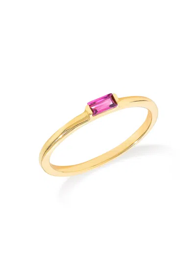 Tiramisu 14k Gold Plated Over 925 Sterling Silver Baguette Blush Rhodolite Garnet Ring