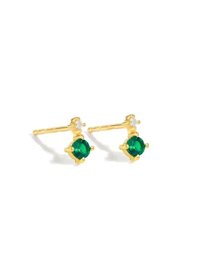 Tiramisu 14k Gold Plated Over 925 Sterling Silver Lab Created Emerald Duet Studs Earrings