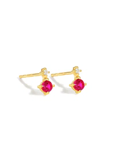 Tiramisu 14k Gold Plated Over 925 Sterling Silver Lab Created Ruby Duet Studs Earrings
