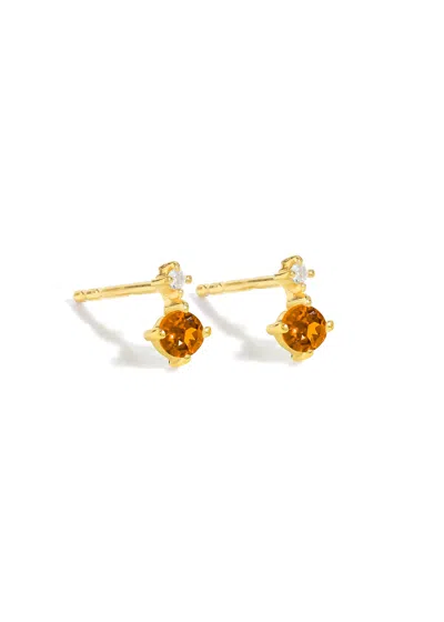 Tiramisu 14k Gold Plated Over 925 Sterling Silver Madeira Citrine Duet Studs Earrings
