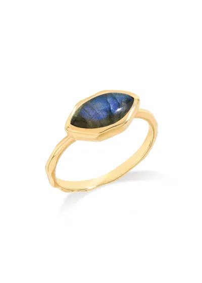 Tiramisu 14k Gold Plated Over 925 Sterling Silver Marquise Labradorite Textured Ring In Brown