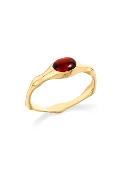 Tiramisu 14k Gold Plated Over 925 Sterling Silver Oval Garnet Textured Ring