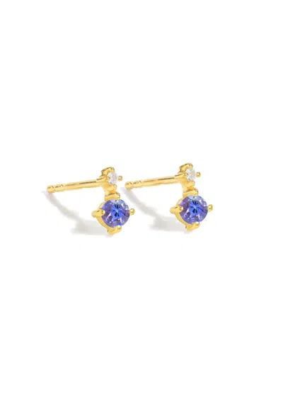 Tiramisu 14k Gold Plated Over 925 Sterling Silver Tanzanite Duet Studs Earrings
