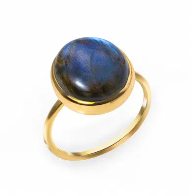 Tiramisu 14k Gold Plated Over Silver Labradorite Solitaire Ring In Blue