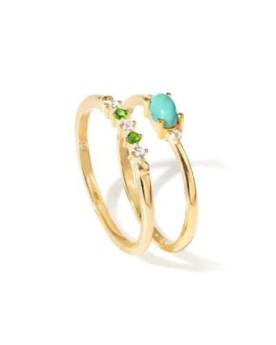 Tiramisu 14k Gold Plated Over 925 Sterling Silver Turquoise Set Of 2 Stacking Rings