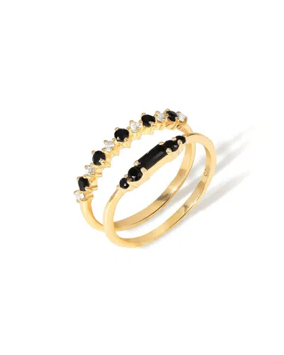 Tiramisu Delicate 14k Gold Plated Over 925 Sterling Silver Spinel Set Of 2 Stacking Rings