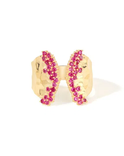 Tiramisu Elegant 14k Gold Plated Over 925 Sterling Silver Created Ruby Accents Open Ring