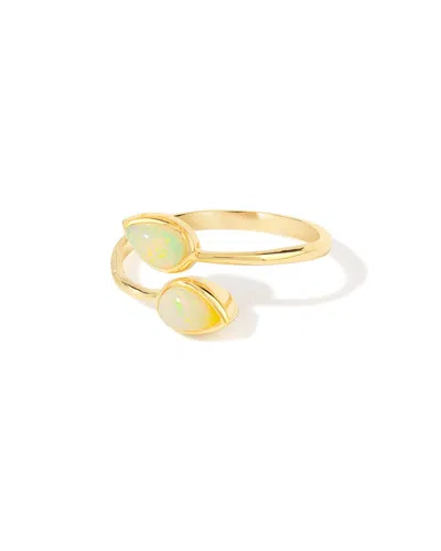 Tiramisu 14k Gold Plated Over 925 Sterling Silver Ethiopian Opal Open Bypass Ring