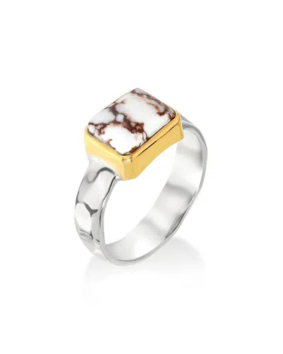 Tiramisu Two-tone 925 Sterling Ring With Rectangular Wild Horse Inlay In White