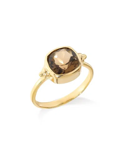 Tiramisu 14k Gold Plated Over 925 Sterling Silver Earth Ember Smoky Quartz Gemstone Ring