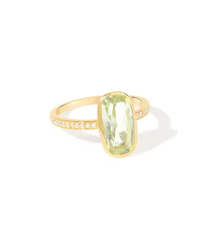 Tiramisu 14k Gold Plated Over 925 Sterling Silver Green Amethyst Verdant Halo Pave Ring