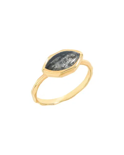 Tiramisu 14k Over Silver 2.50 Ct. Tw. Black Rutilated Quartz Solitaire Ring In Gold