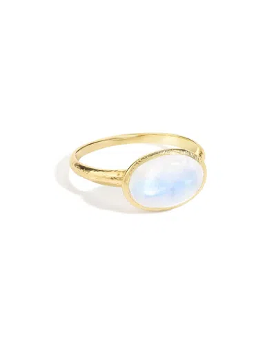 Tiramisu 14k Gold Plated Over 925 Sterling Silver Celestial Veil Moonstone Textured Ring