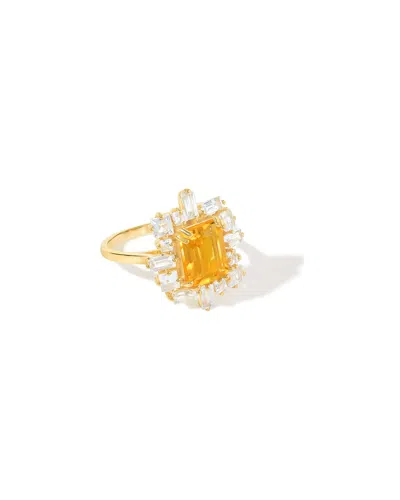 Tiramisu 14k Gold Plated Over 925 Sterling Silver Golden Radiance Citrine Halo Ring In Yellow