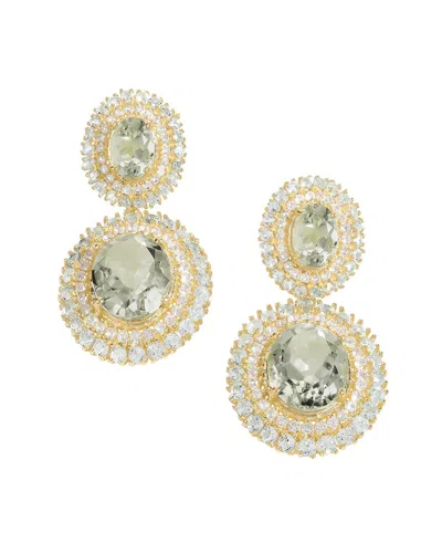 Tiramisu 14k Gold Plated Over 925 Sterling Silver Green Amethyst Halo Elegance Earrings