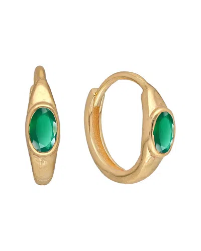 Tiramisu 14k Plated 0.60 Ct. Tw. Green Onyx Huggie Earrings In Gold