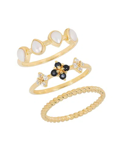 TIRAMISU TIRAMISU 14K PLATED 1.02 CT. TW. BLACK SPINEL, WHITE TOPAZ & 3X4MM PEARL RING SET