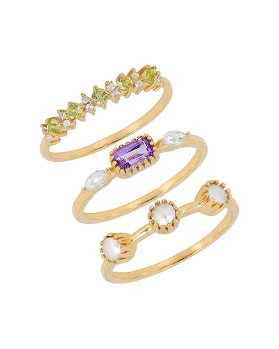 Tiramisu 14k Plated 1.36 Ct. Tw. Gemstone & 3x3mm Pearl Ring
