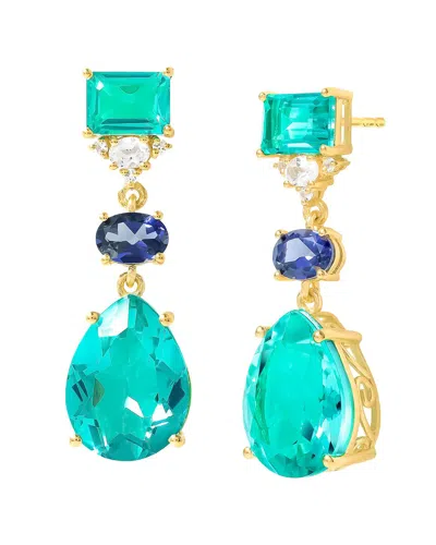 Tiramisu 14k Plated 3.51 Ct. Tw. Emerald Doublet Quartz, Iolite, White Topaz  Stud Earrings In Blue