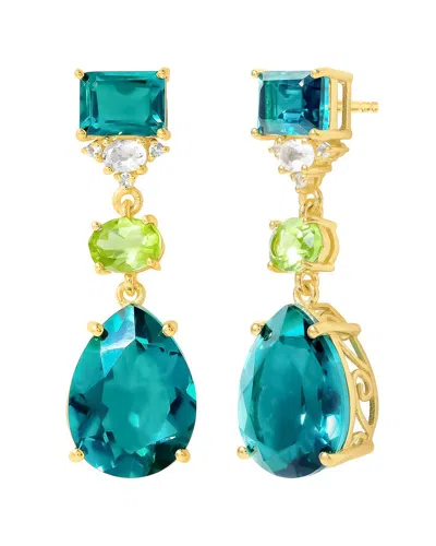 Tiramisu 14k Plated 3.51 Ct. Tw. London Blue Doublet Quartz, Peridot, White  Topaz Stud Earrings