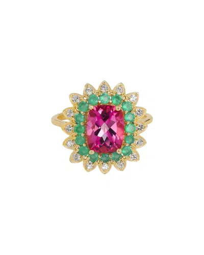 TIRAMISU TIRAMISU 14K PLATED 3.55 CT. TW. PINK TOPAZ, GREEN ONYX, WHITE TOPAZ RING