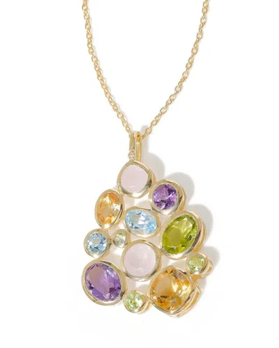 Tiramisu 14k Plated Silver 7.23 Ct. Tw. Gemstone Statement Necklace In Multi