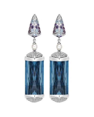 Tiramisu 18k 43.20 Ct. Tw. Diamond & Gemstone & Pearl Earrings In Blue