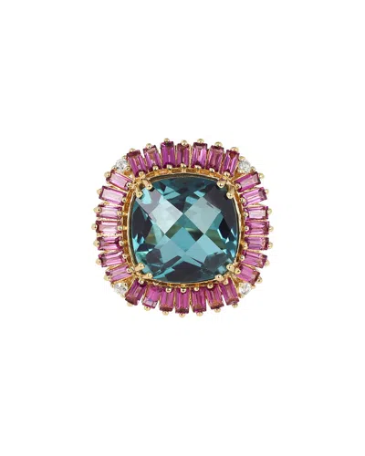 TIRAMISU TIRAMISU 18K OVER SILVER 6.00 CT. TW. LONDON BLUE QUARTZ, RHODOLITE GARNET, WHITE TOPAZ RING