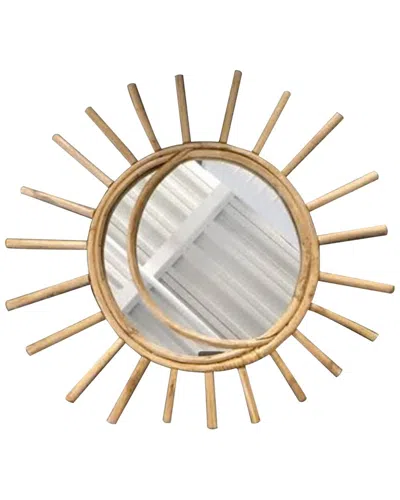 Tiramisu 25in Handmade Boho Sun Shape Rattan Cane Wall Mirror
