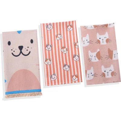 Tiramisu Feline Chic Set Of 3 Cotton Waffle Kitchen Towels In Multi