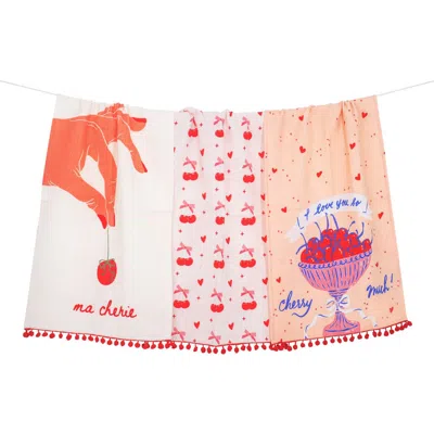 Tiramisu Ma Cherie Cherry Kitchen Towel Set In Multi