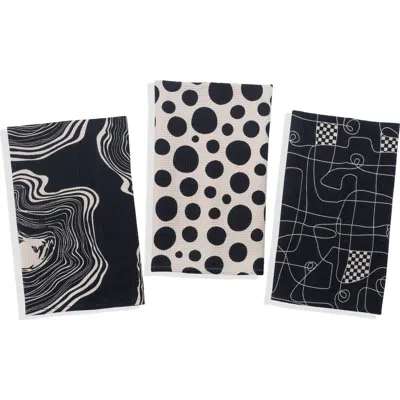 Tiramisu 3-piece Kitchen Towel Set In Black