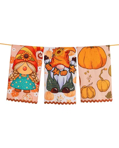 Tiramisu 3pc Autumn Harvest Gnome Artisan Kitchen Tea Towel Set In Multi