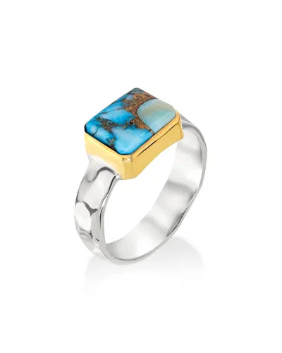 Tiramisu Silver 2.00 Ct. Tw. Blue Dahlia Turquoise Solitaire Ring In Metallic