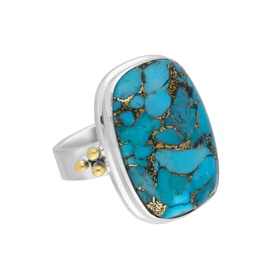 Tiramisu 925 Sterling Silver Blue Copper Turquoise Statement Rings