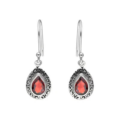 Tiramisu 925 Sterling Silver Garnet Dangle Earrings